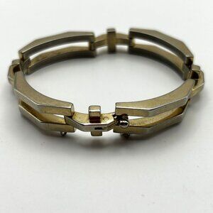 Vintage Geometric Link Bracelet Gold Tone Modernist Retro 7.5in